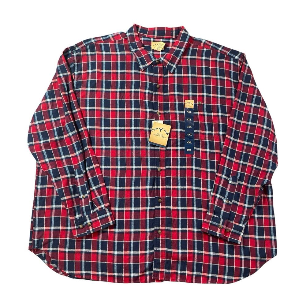 NEW Blue Mountain Flannel Shirt Men's 4XL Long Sleeve Plaid Button Up